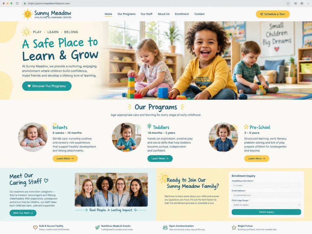 Sunny Meadow Childcare — Daycare website preview