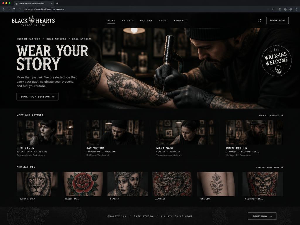 Black Hearts Tattoo Studio — Tattoo Studio website preview